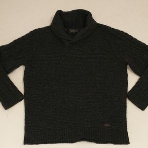 Thick Shetland Wool Barbour Grain Shawl Pullover Sweater Charcoal Grey XL 46"Chs